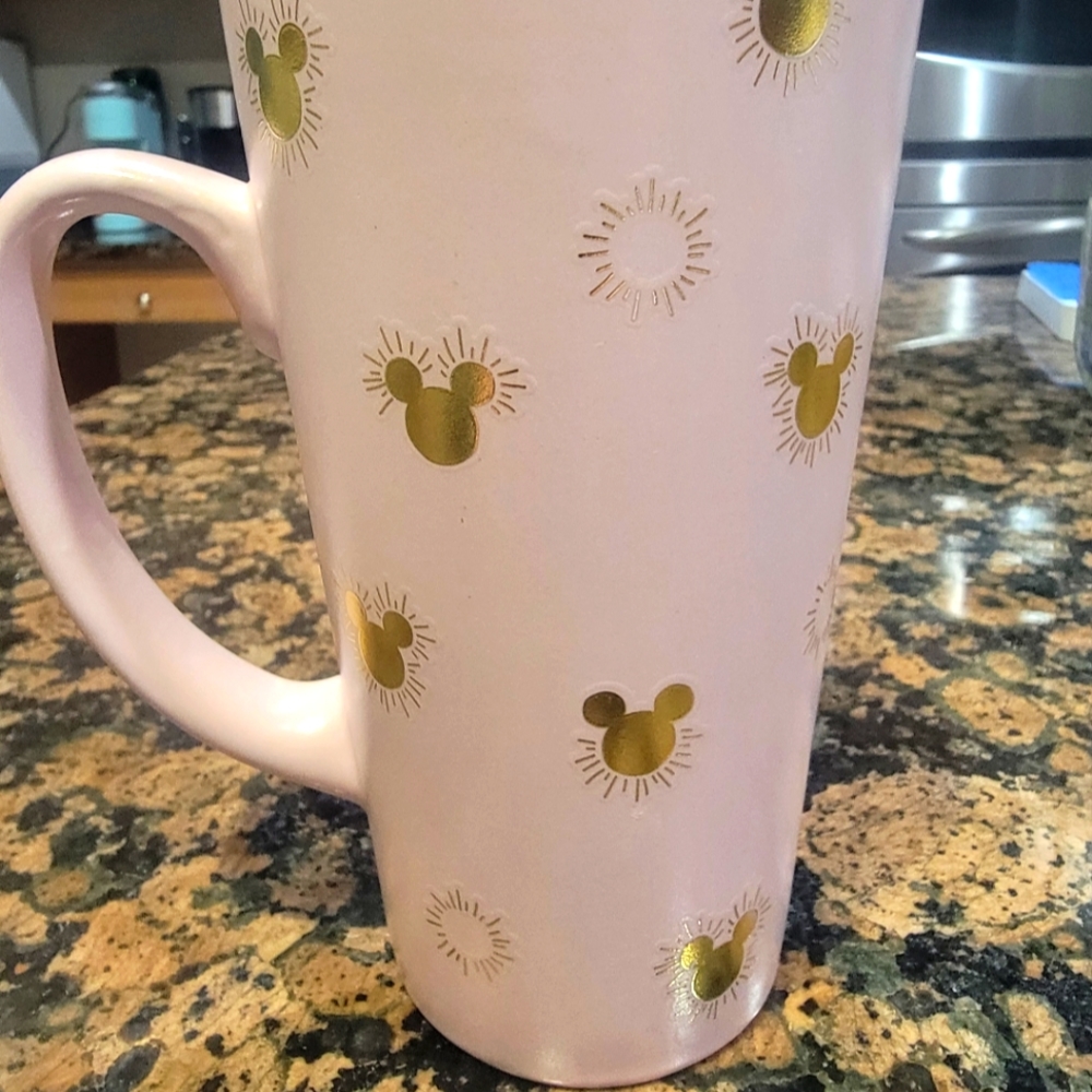 Disney Pink & Gold Mickey Heads Ceramic Travel Mug